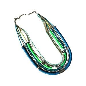 Vintage Blue and Green Multi Strand Necklace, Teal Bead Six Strand Necklace